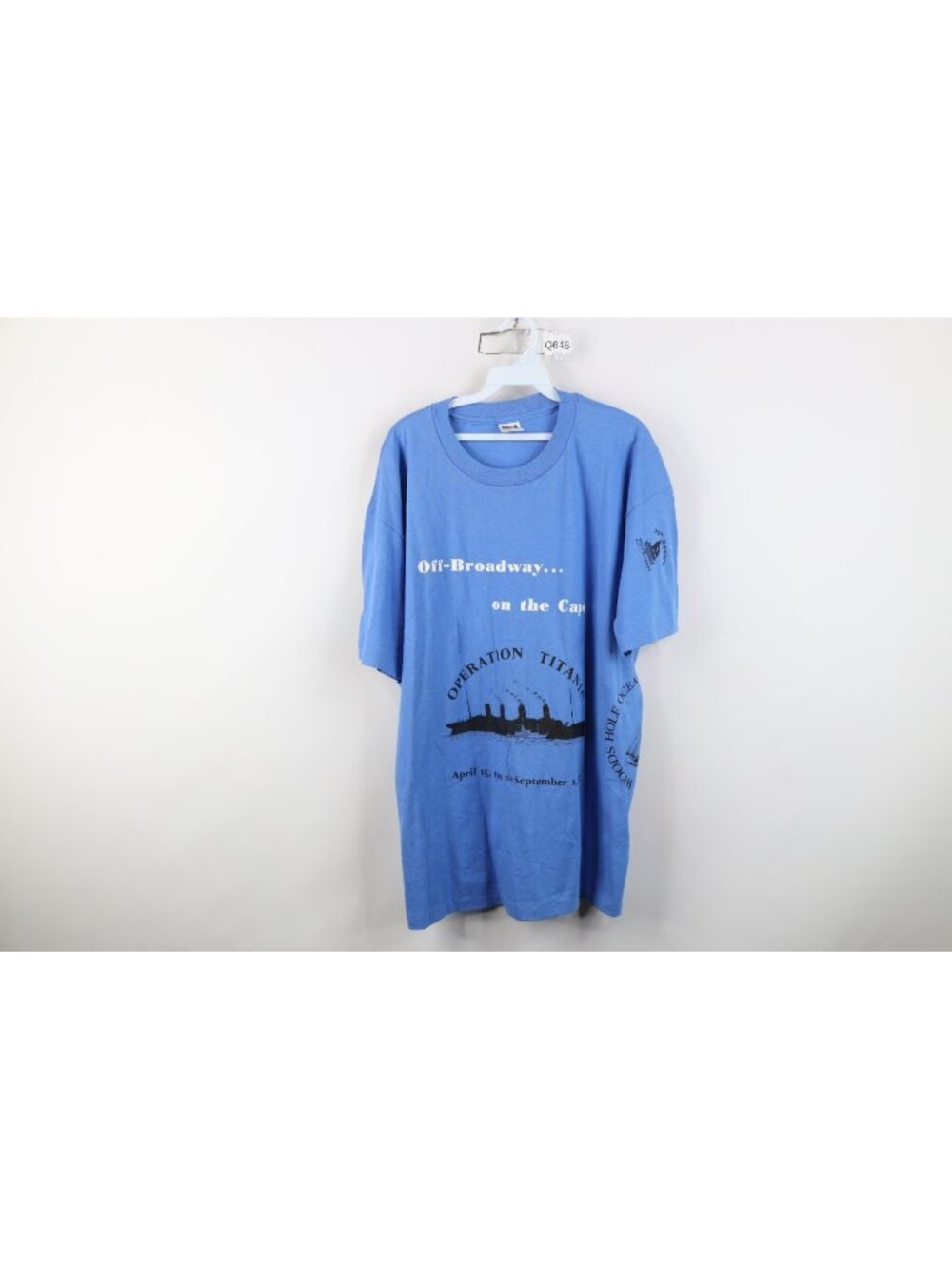 Vintage 80s Mens XL Off Broadway On the Cape Operation Titanic T-Shirt Blue USA